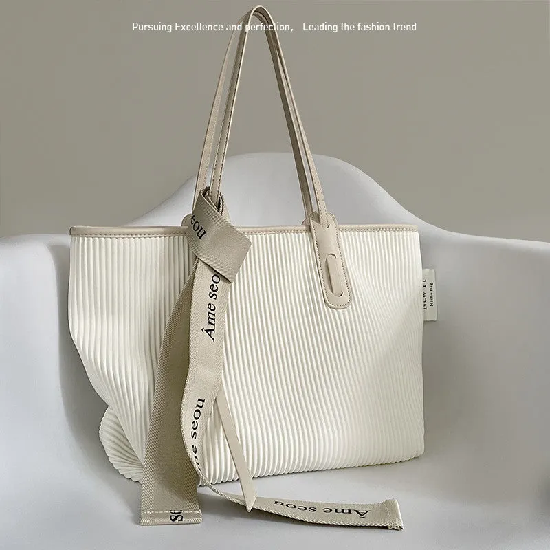 Ribbed White Tote Bag