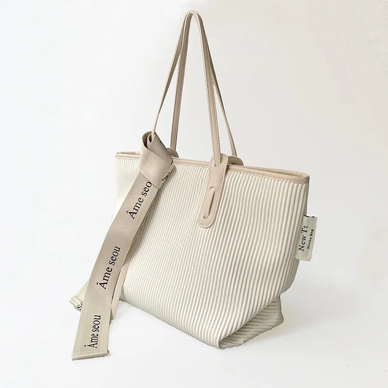 Ribbed White Tote Bag