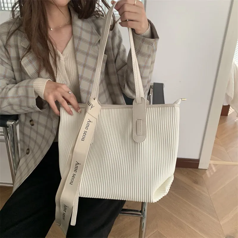 Ribbed White Tote Bag