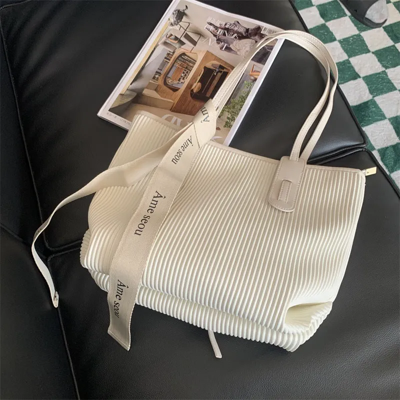 Ribbed White Tote Bag