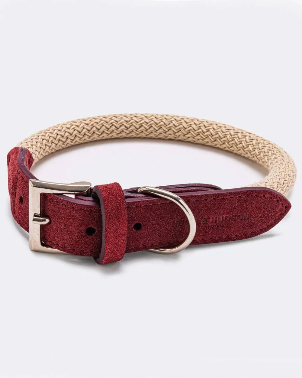 Rope and Leather Dog Collar - Burgundy