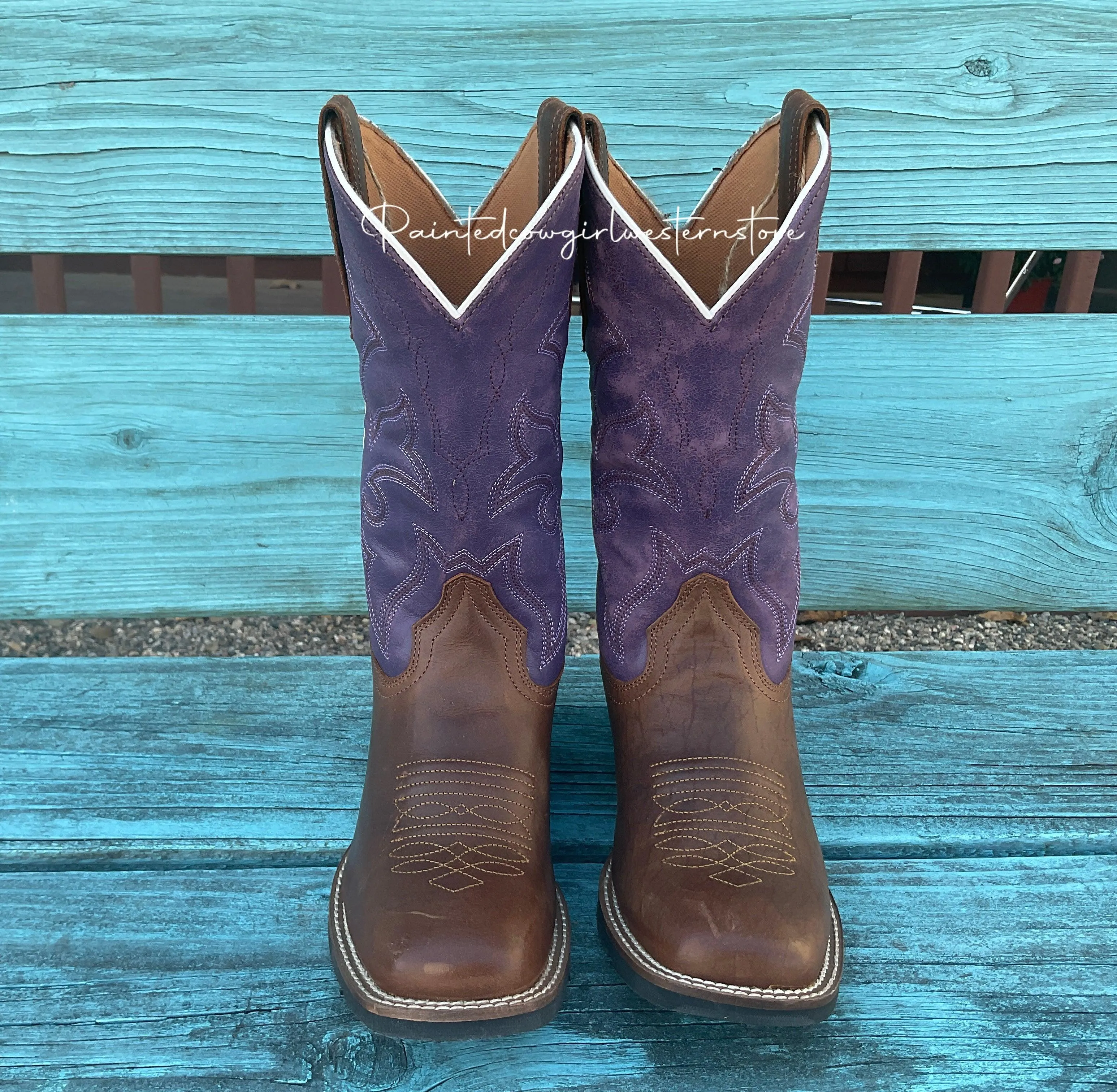 Roper Women's Brown & Purple Square Toe Cowgirl Boots 0904-2686