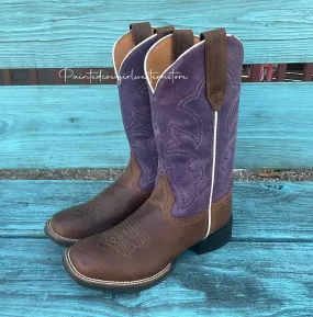 Roper Women's Brown & Purple Square Toe Cowgirl Boots 0904-2686