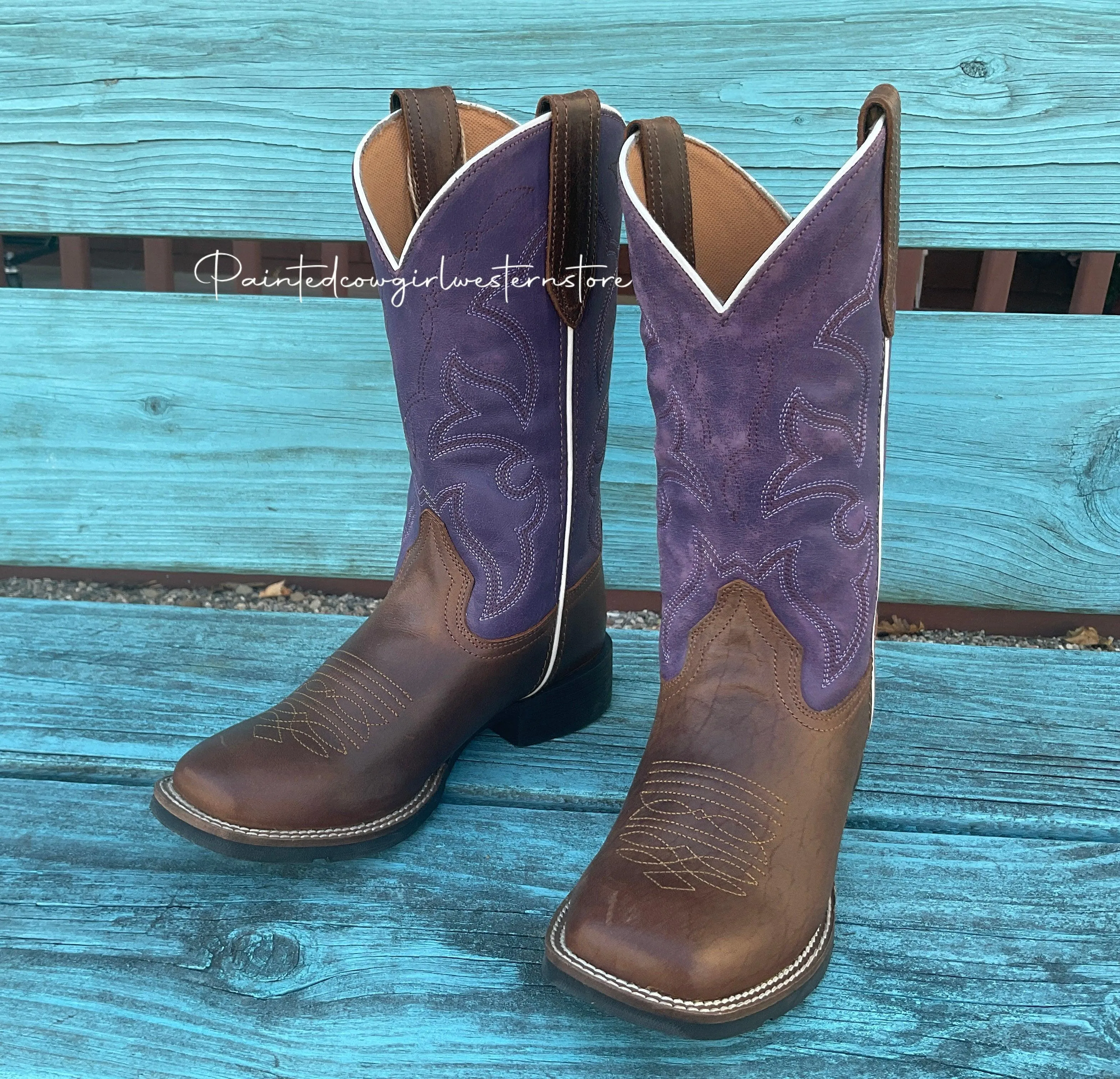 Roper Women's Brown & Purple Square Toe Cowgirl Boots 0904-2686