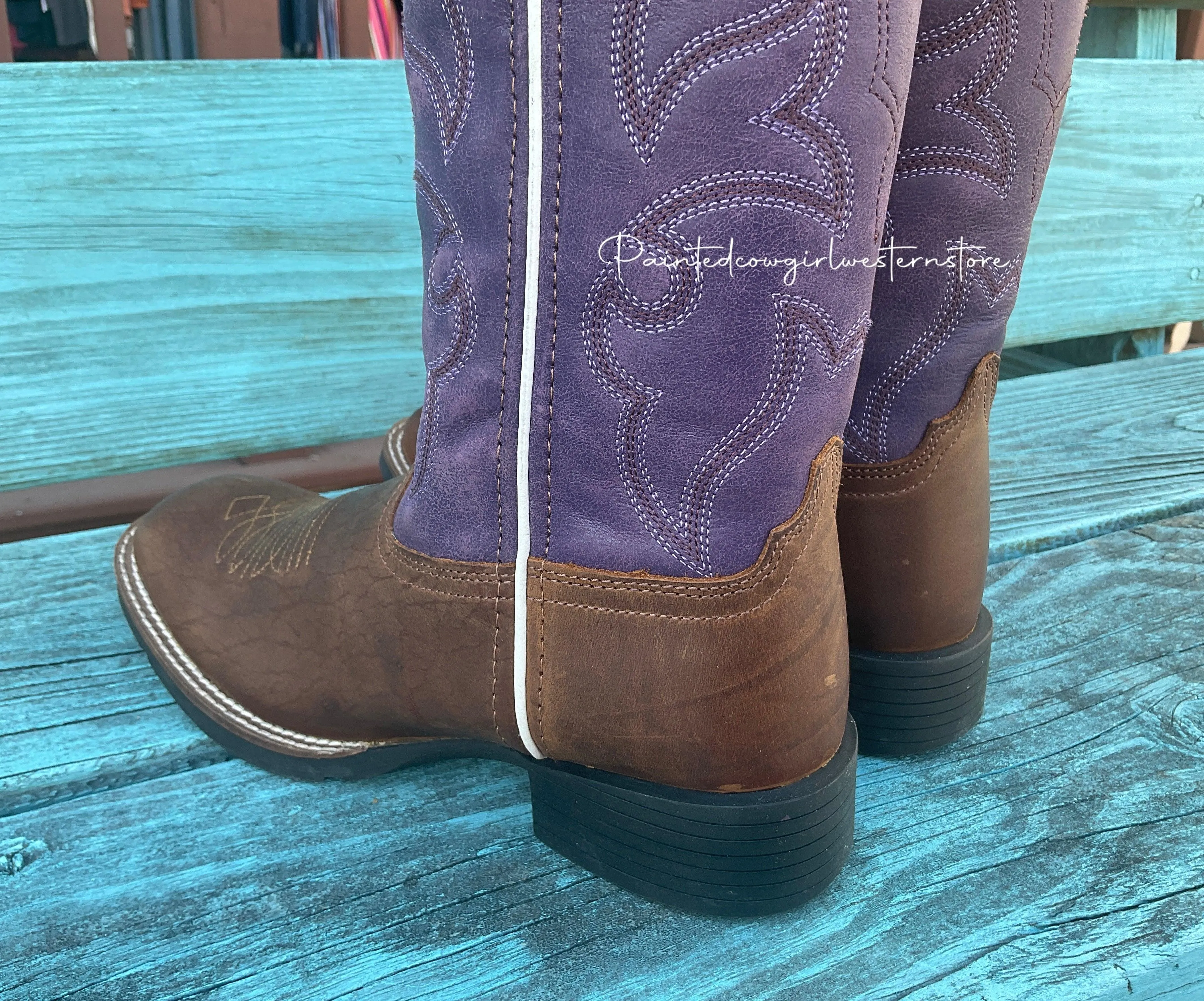 Roper Women's Brown & Purple Square Toe Cowgirl Boots 0904-2686