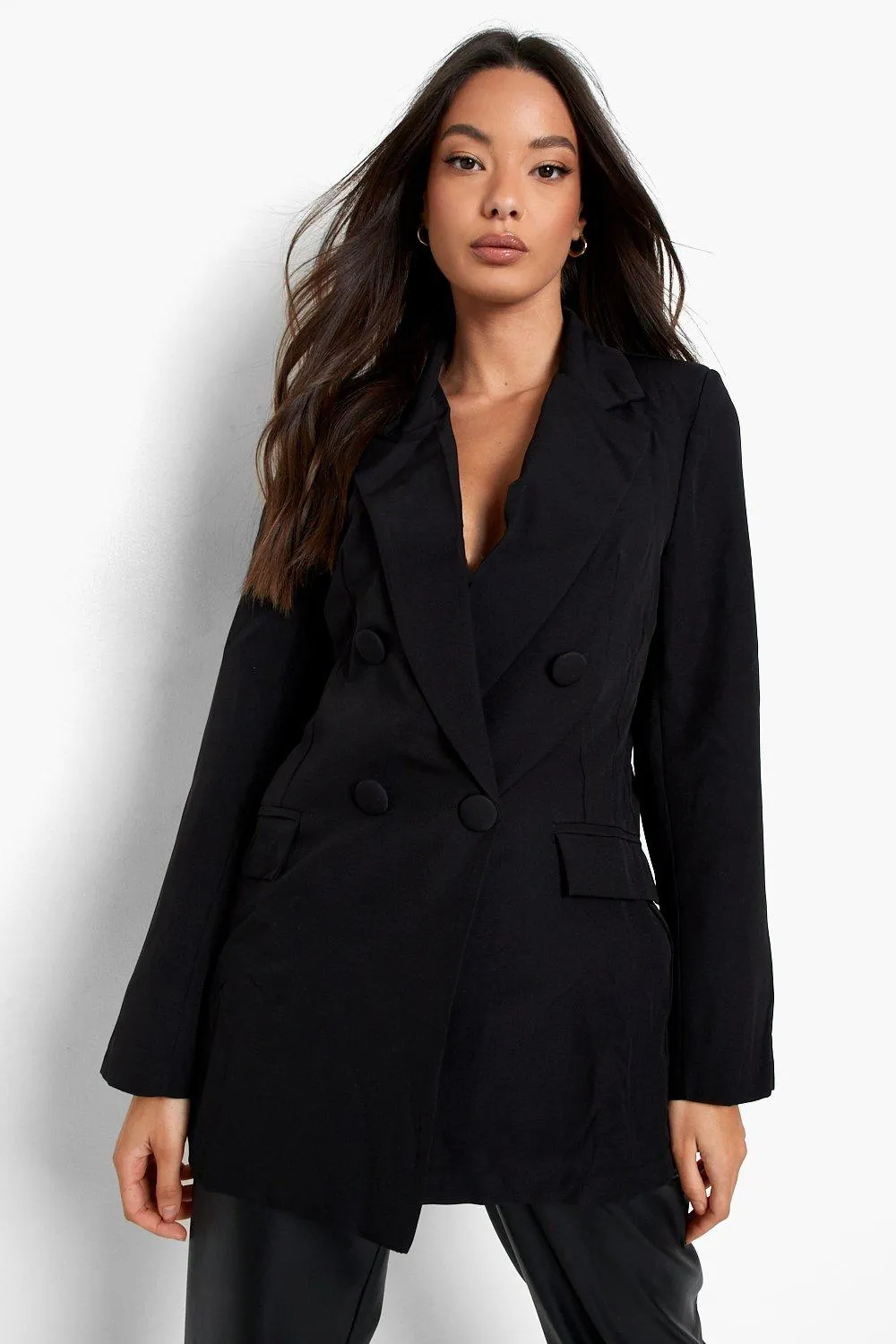 Self Fabric Button Double Breasted Blazer