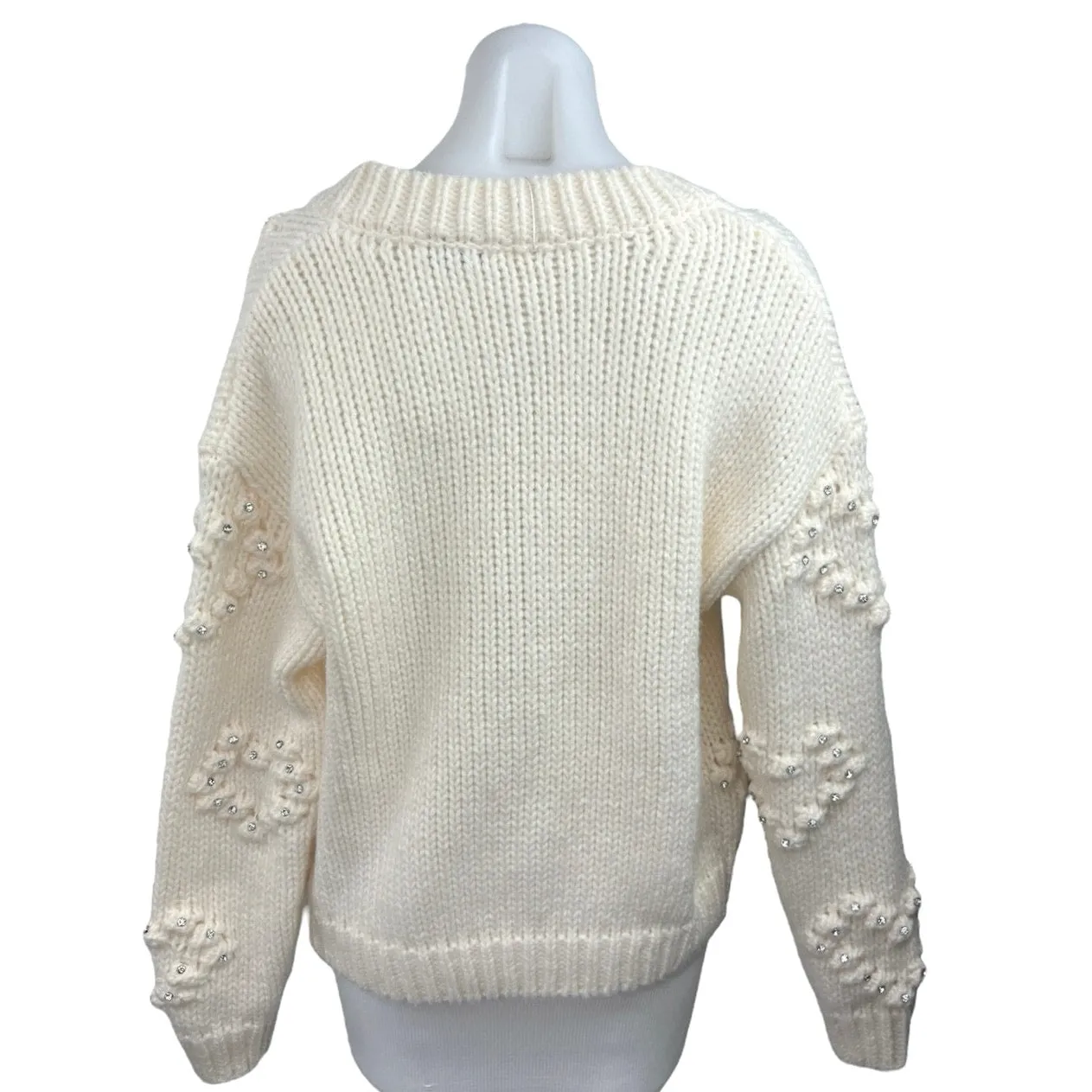 Self-Same Women's White Knitted Long Sleeve Button Up Cardigan Sweater Top Sz S