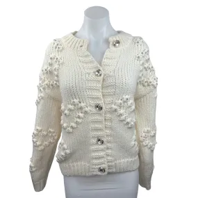 Self-Same Women's White Knitted Long Sleeve Button Up Cardigan Sweater Top Sz S