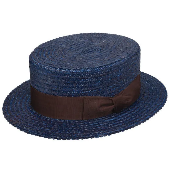 Sennett Straw Boater In Italian Hard Straw