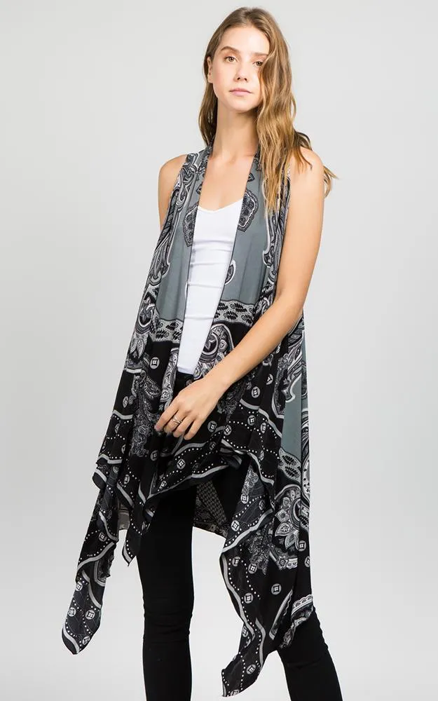 SN85 Spandex Paisley Pattern Long Vest