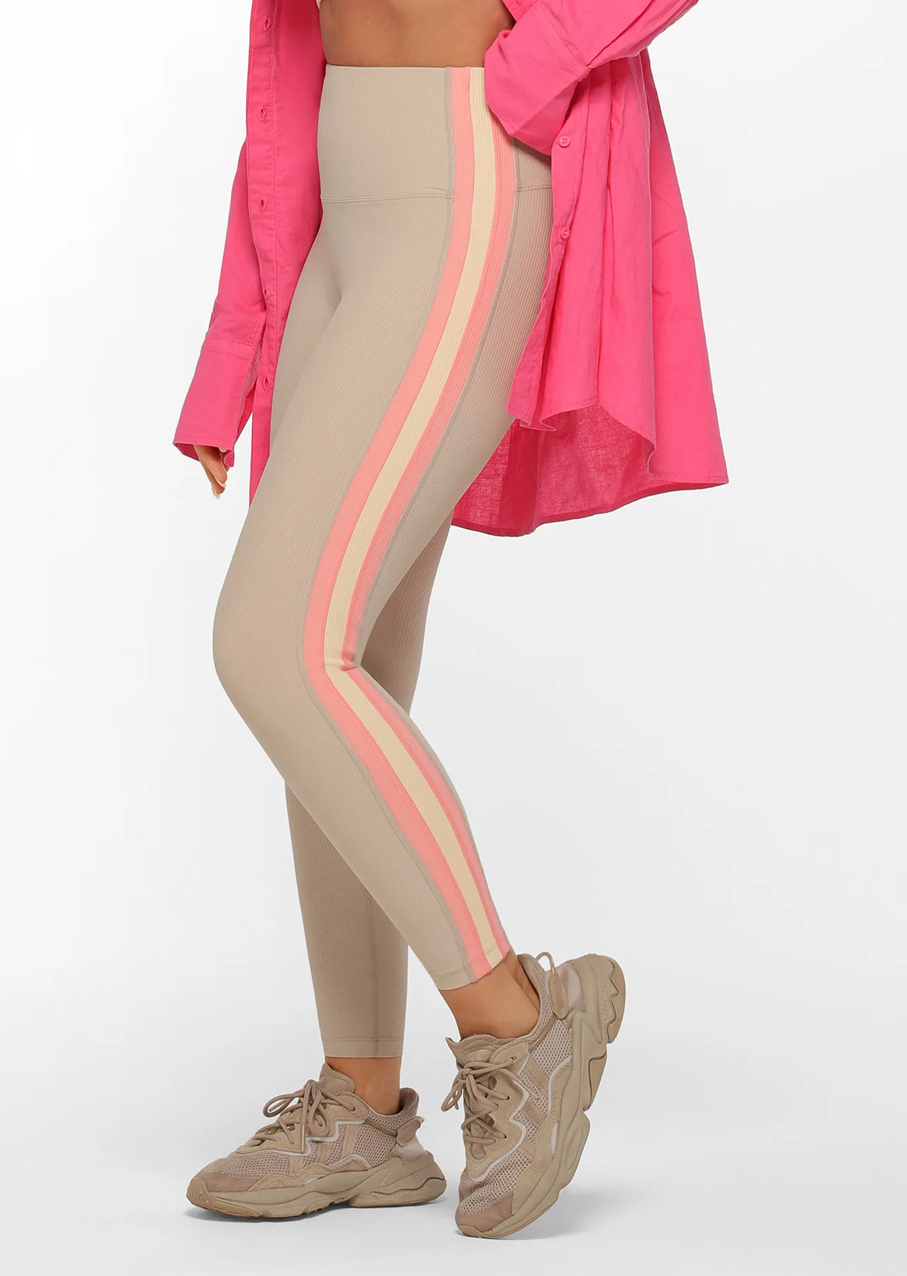 Spliced Rib Ankle Biter Leggings | Beige | Tights and Leggings | Lorna Jane New Zealand