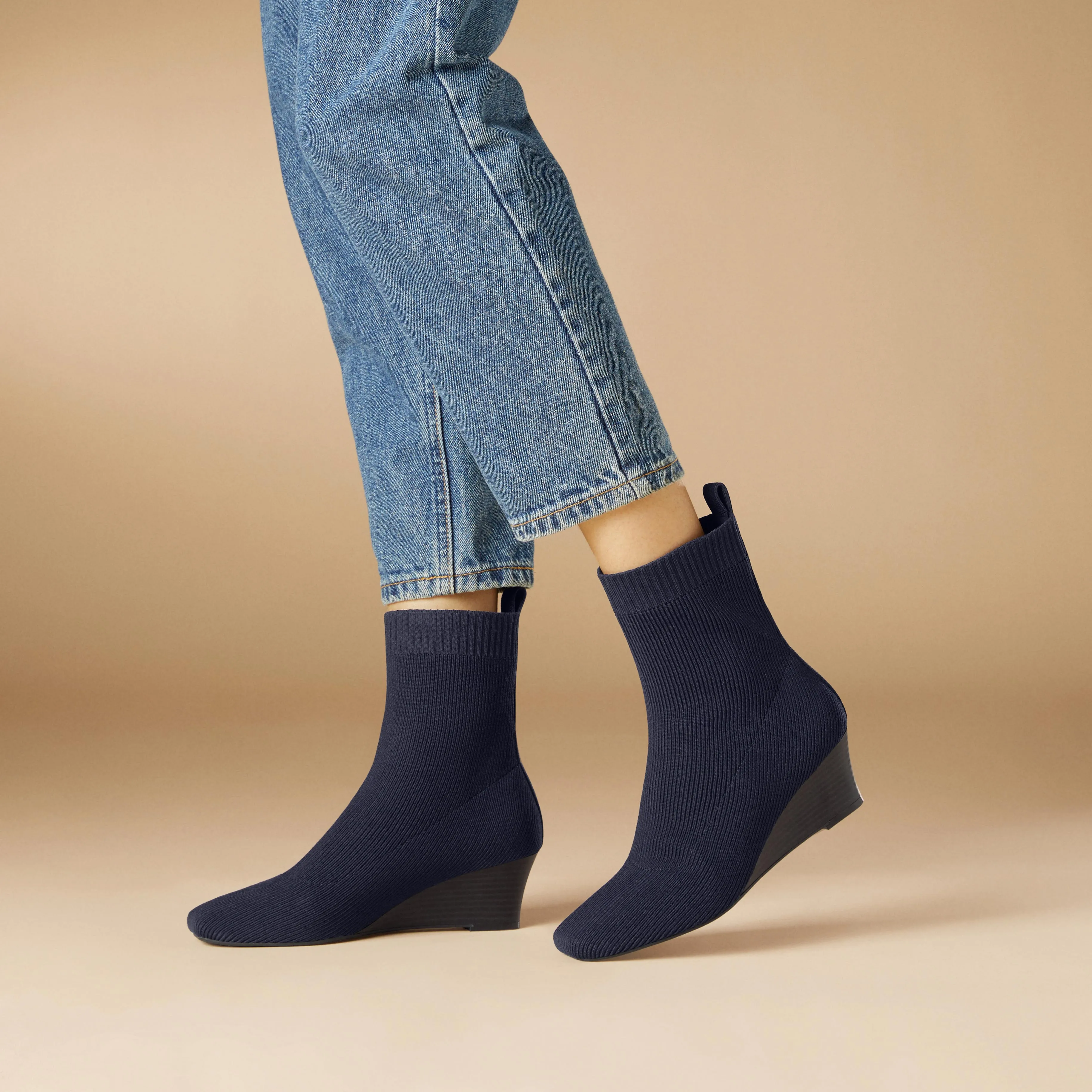   Square-Toe Water-Repellent Boots (Margot Wedge Bootie)