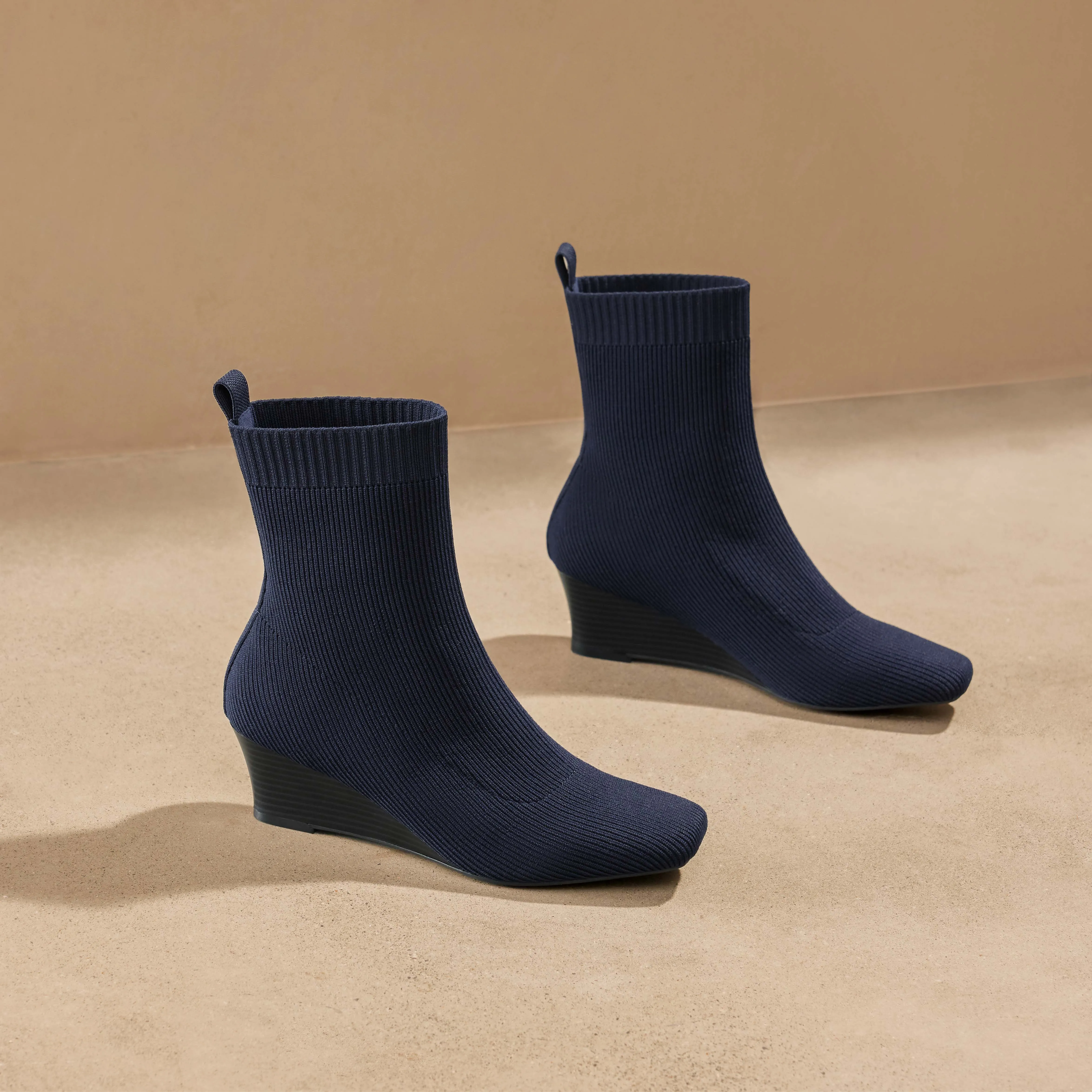   Square-Toe Water-Repellent Boots (Margot Wedge Bootie)