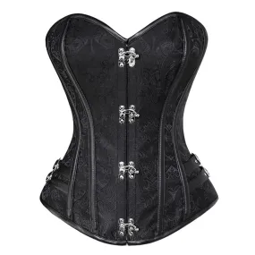 Steampunk Vintage Black Spiral Steel Bone Embroidery Overbust Buckle Corset Waist Trainer Bustier