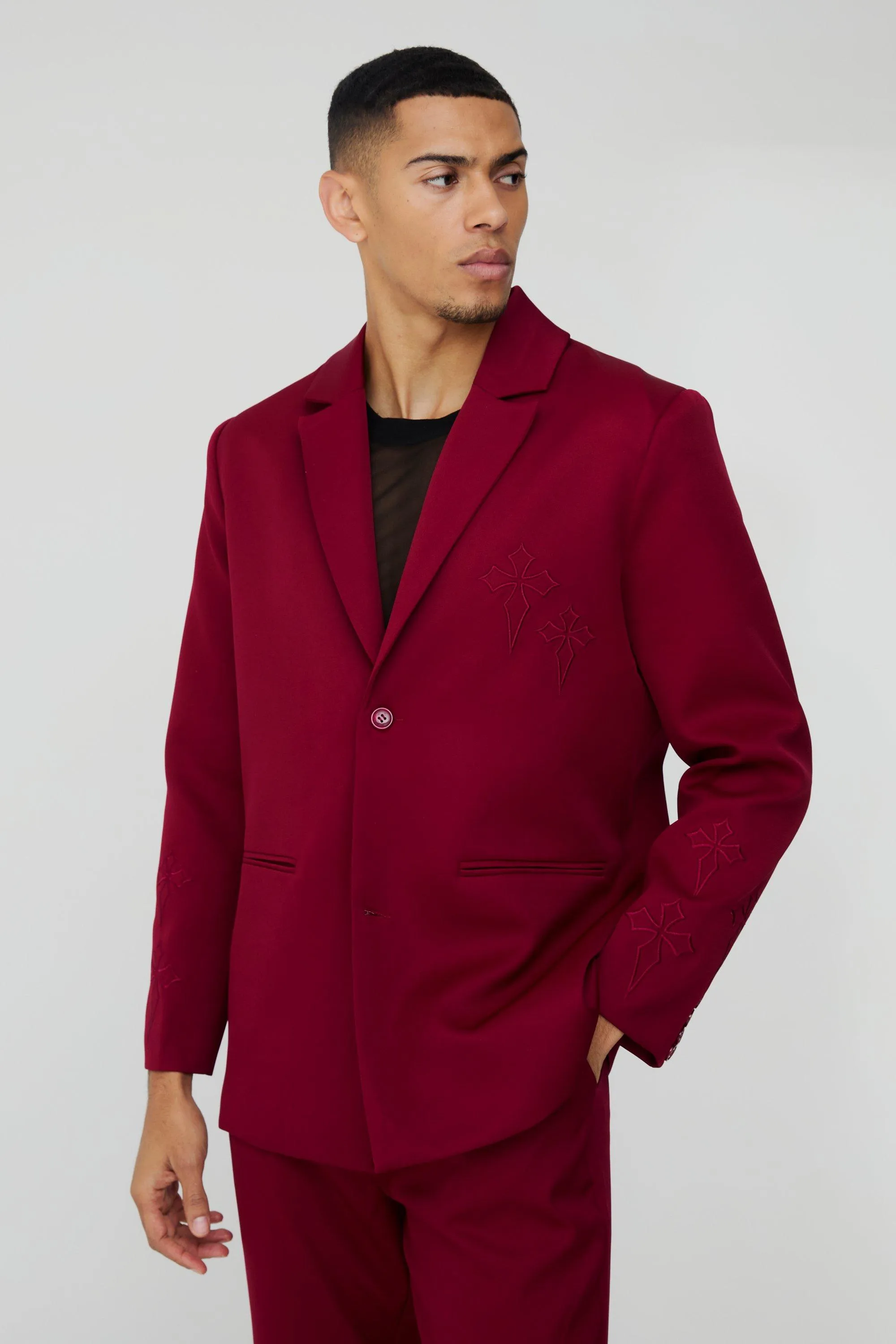 Straight Fit Cross Applique Blazer