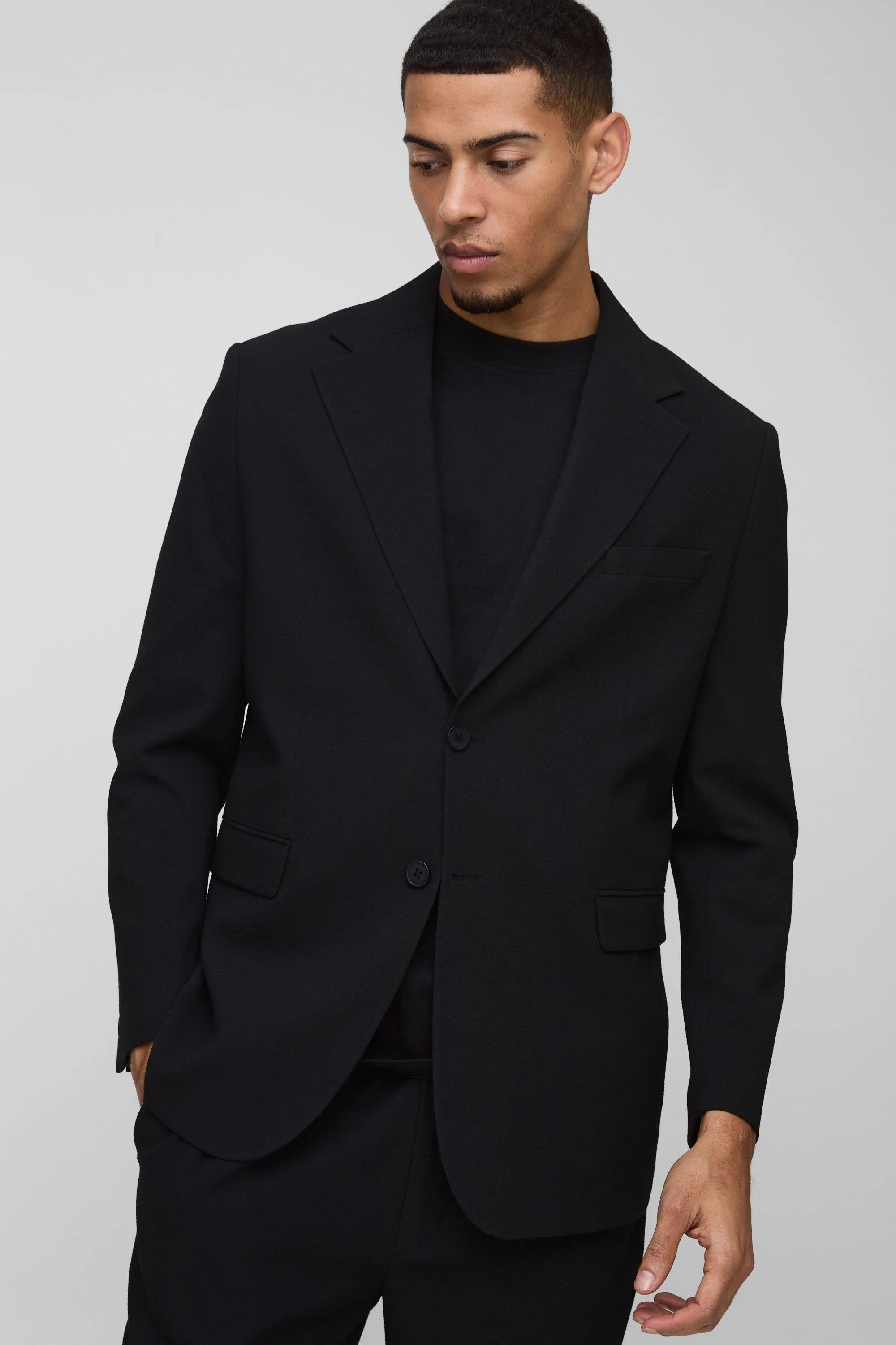 Straight Fit Textured Stretch Blazer