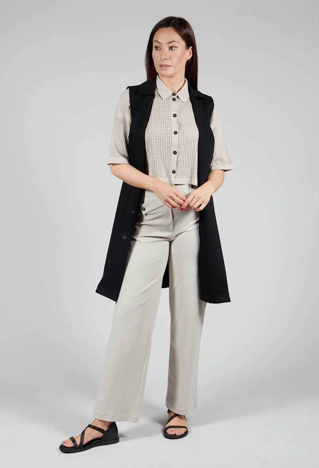 Straight Leg Trousers with Cut Out in Mastic