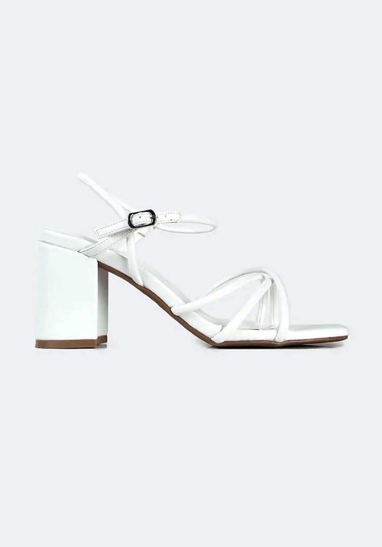 Strappy Square Toe Block Heels