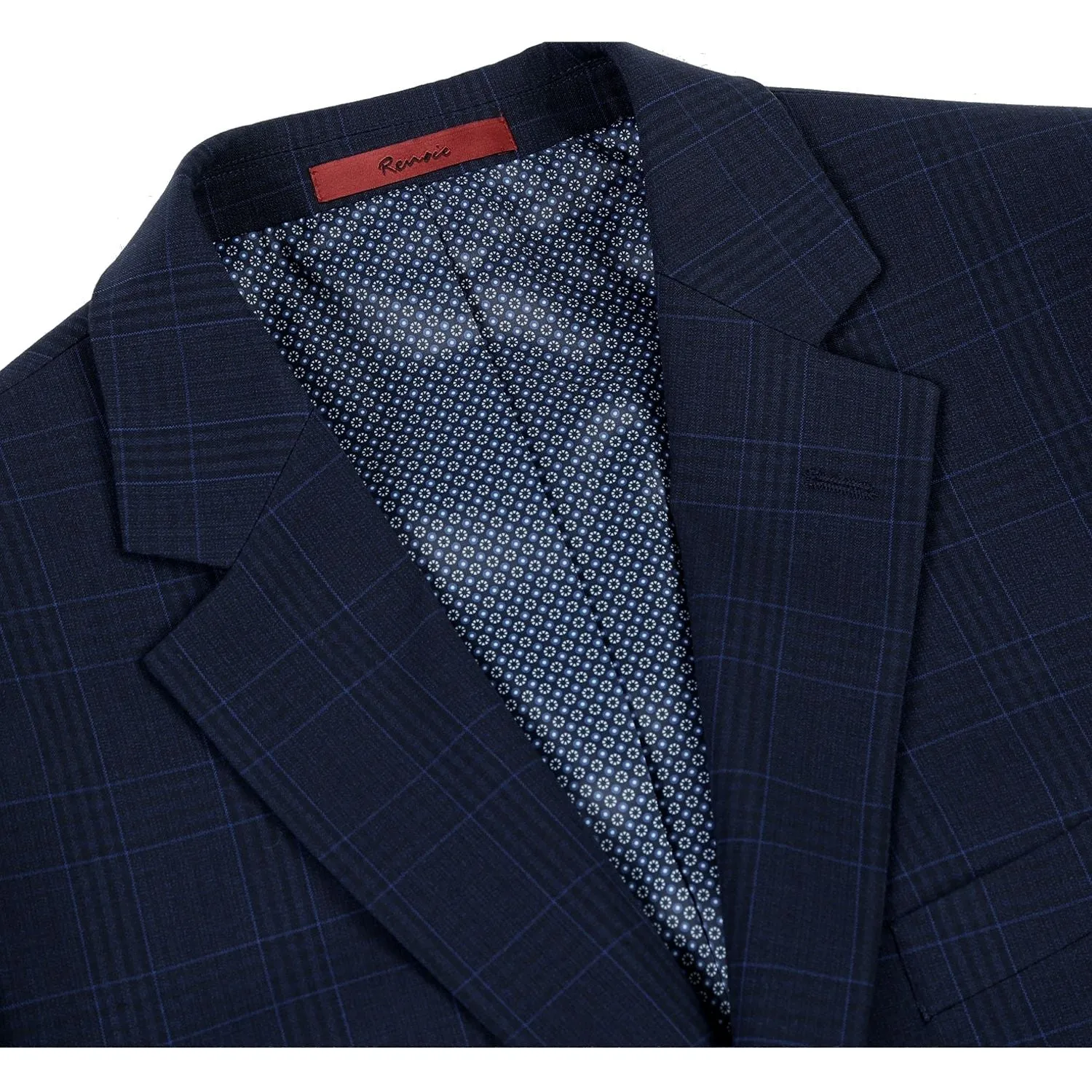 Stretch Performance 2-Button CLASSIC FIT Suit in Navy Check (Short, Regular, and Long Available) by Renoir