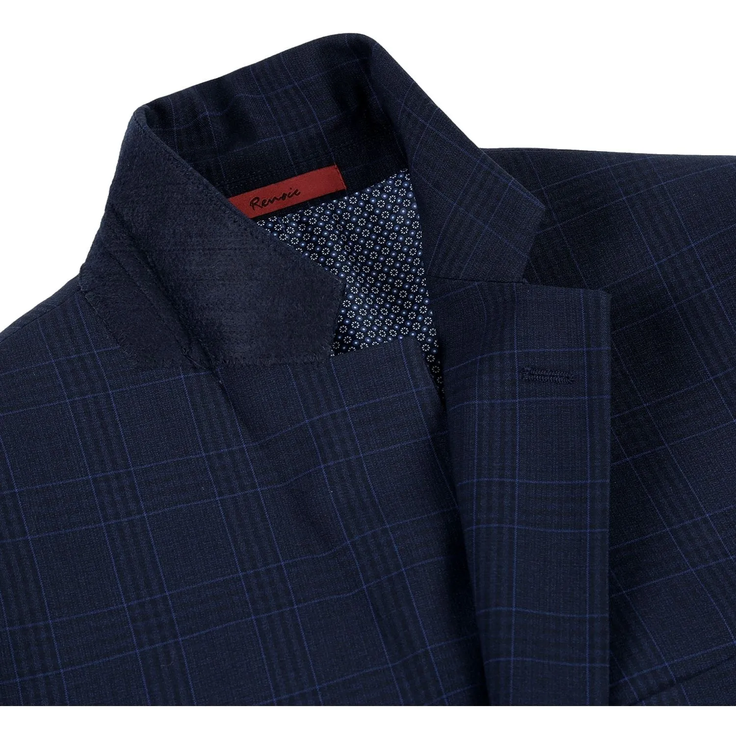 Stretch Performance 2-Button CLASSIC FIT Suit in Navy Check (Short, Regular, and Long Available) by Renoir