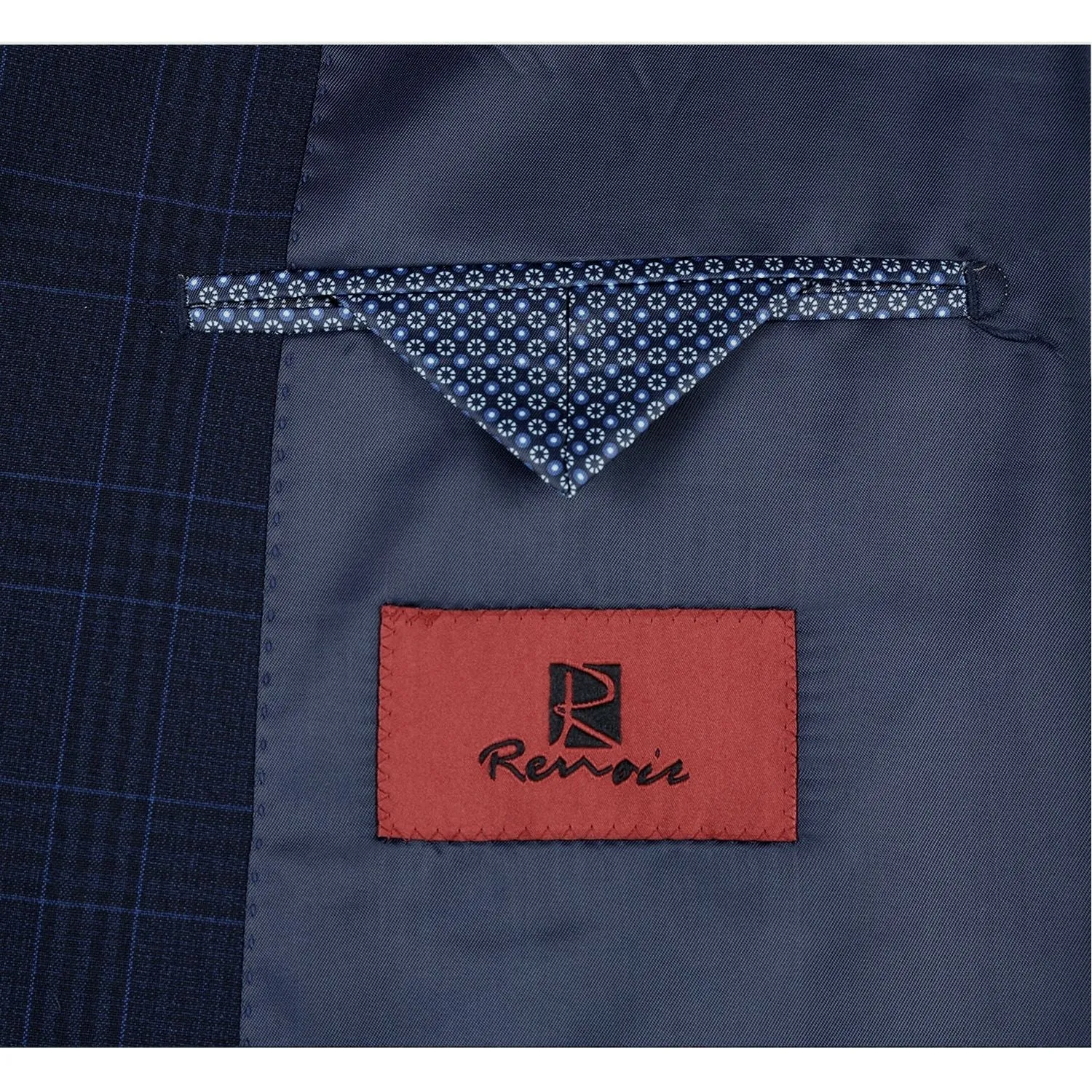 Stretch Performance 2-Button CLASSIC FIT Suit in Navy Check (Short, Regular, and Long Available) by Renoir