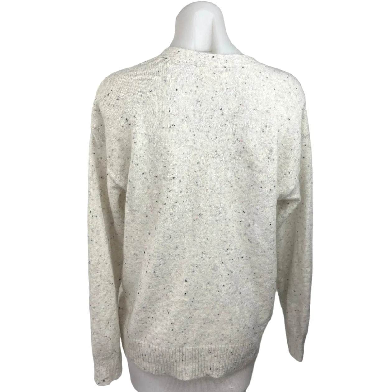 Style & Co White Wool Blend Speckled Henley V-Neck Long Sleeve Knit Sweater Sz M