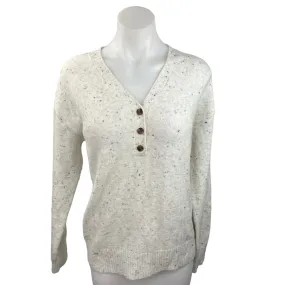 Style & Co White Wool Blend Speckled Henley V-Neck Long Sleeve Knit Sweater Sz M