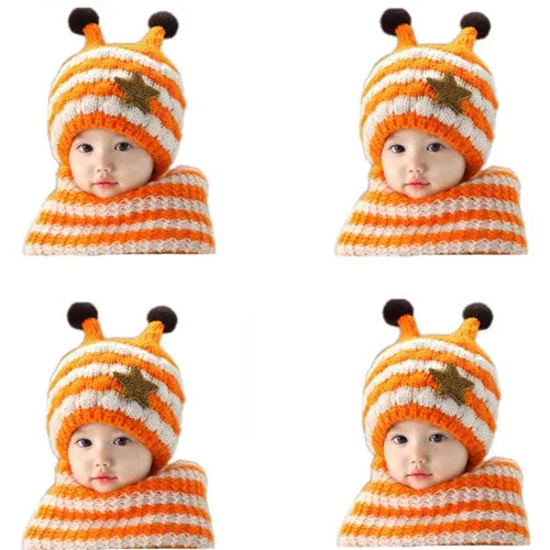 Sweet Child Cute Baby Wool Hat Hooded Scarf Earflap Knit Cap Toddler European and American popular