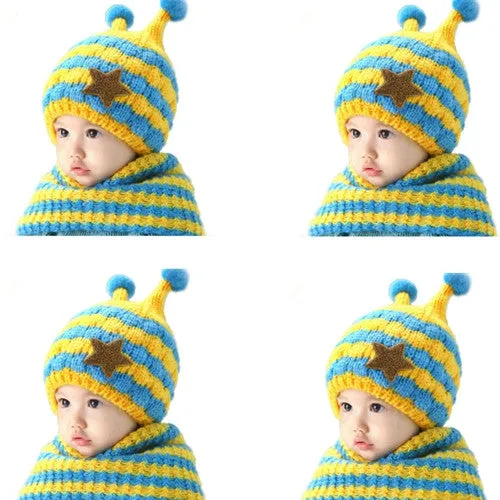 Sweet Child Cute Baby Wool Hat Hooded Scarf Earflap Knit Cap Toddler European and American popular