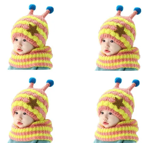 Sweet Child Cute Baby Wool Hat Hooded Scarf Earflap Knit Cap Toddler European and American popular