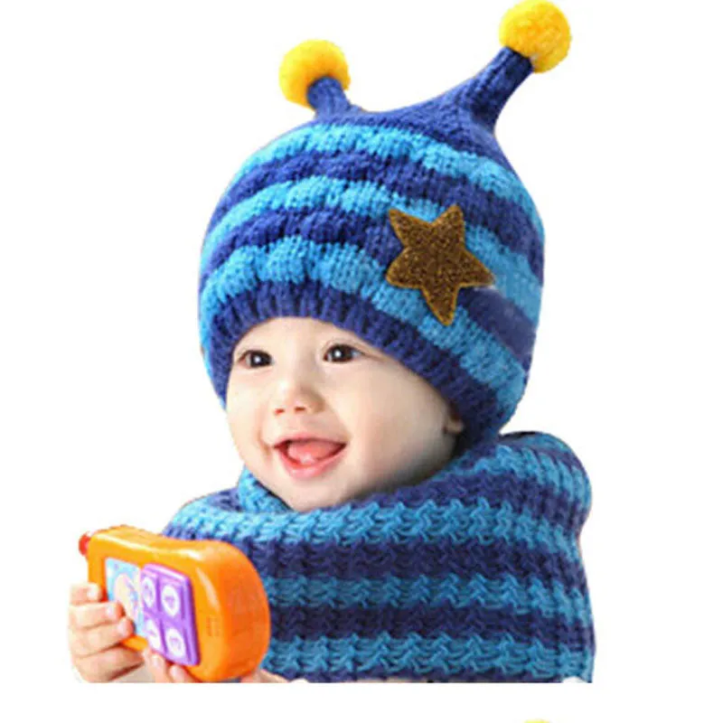 Sweet Child Cute Baby Wool Hat Hooded Scarf Earflap Knit Cap Toddler European and American popular