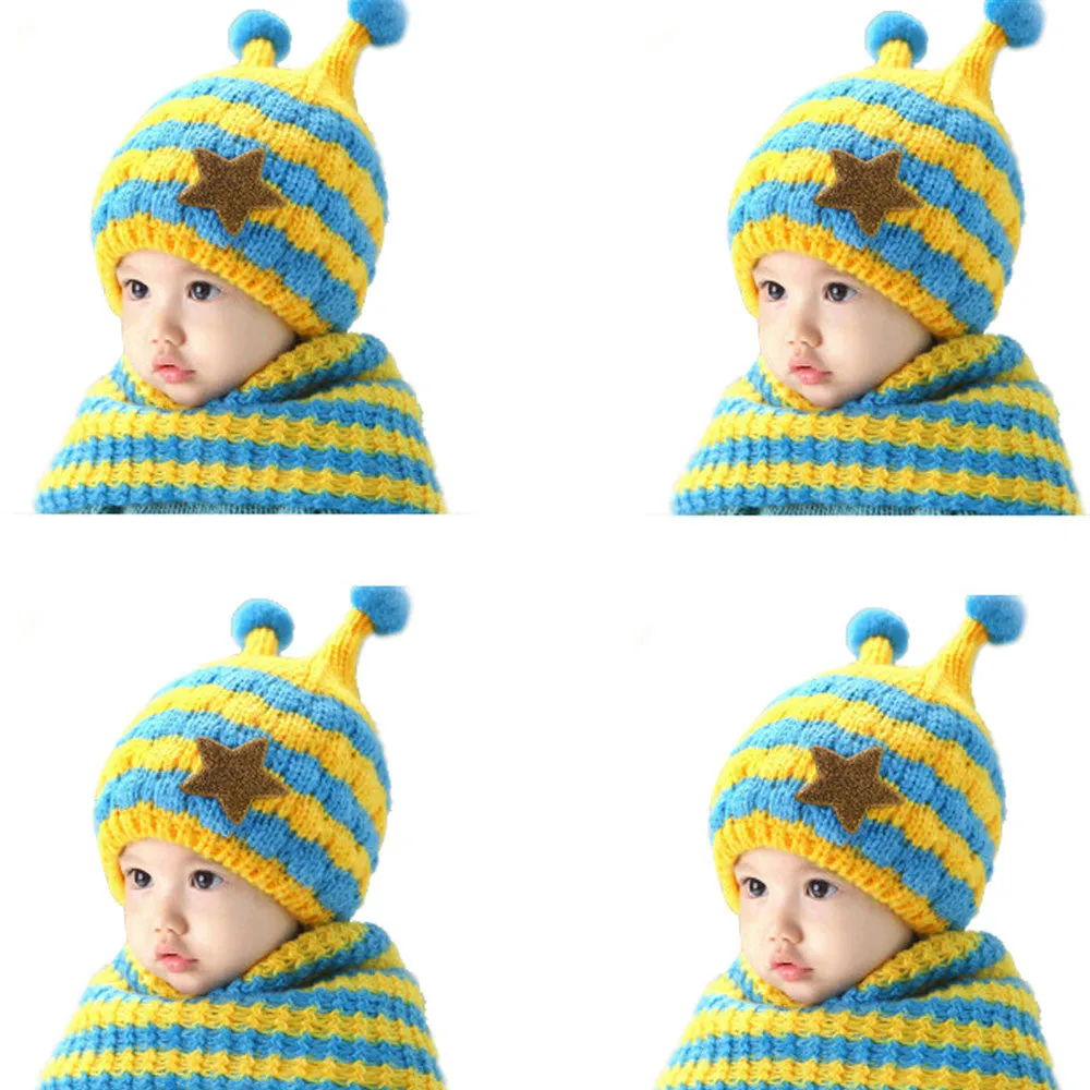 Sweet Child Cute Baby Wool Hat Hooded Scarf Earflap Knit Cap Toddler European and American popular