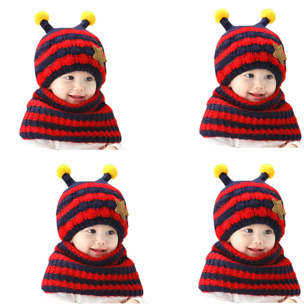 Sweet Child Cute Baby Wool Hat Hooded Scarf Earflap Knit Cap Toddler European and American popular