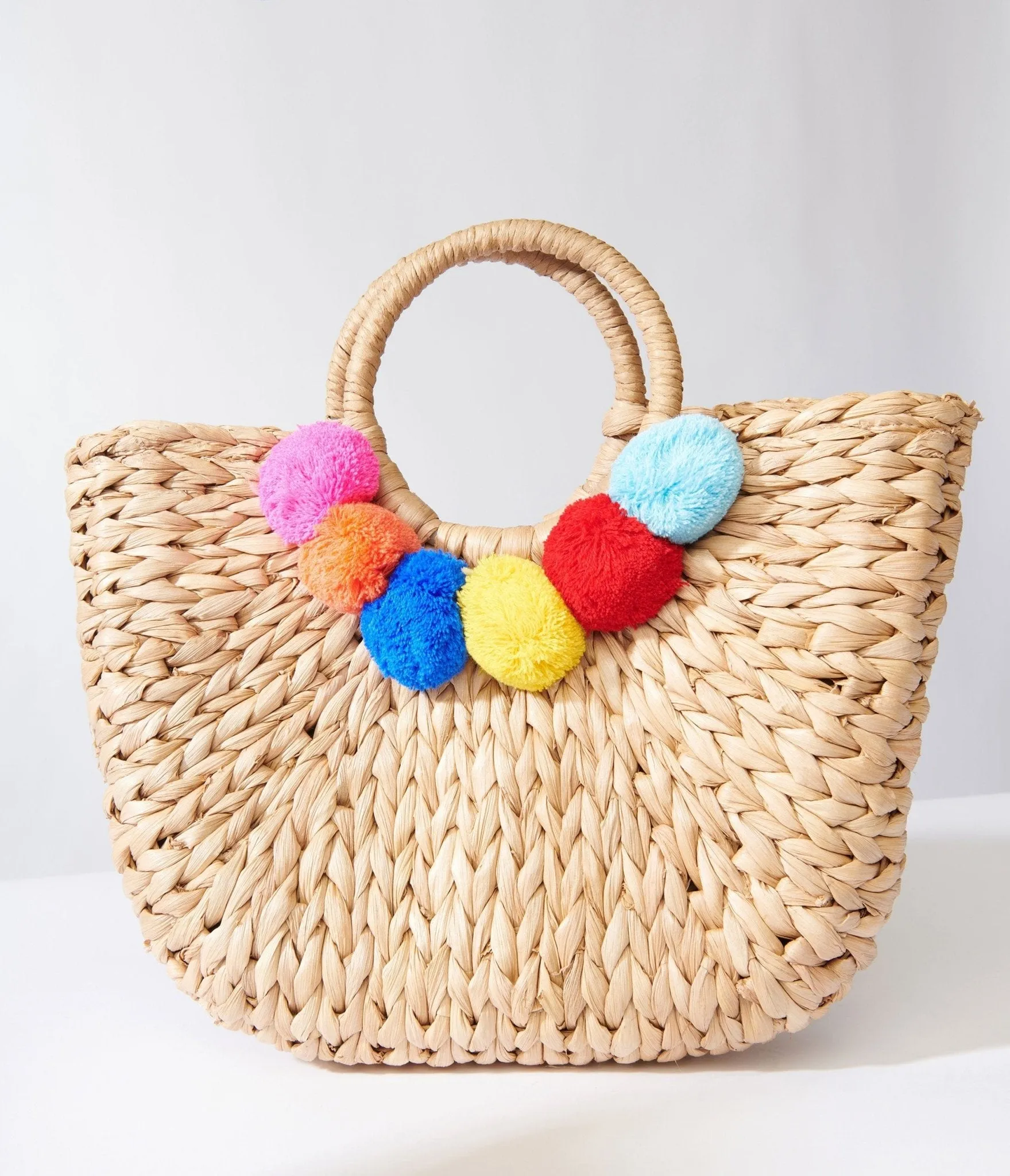 Tan Pom Pom Woven Bag