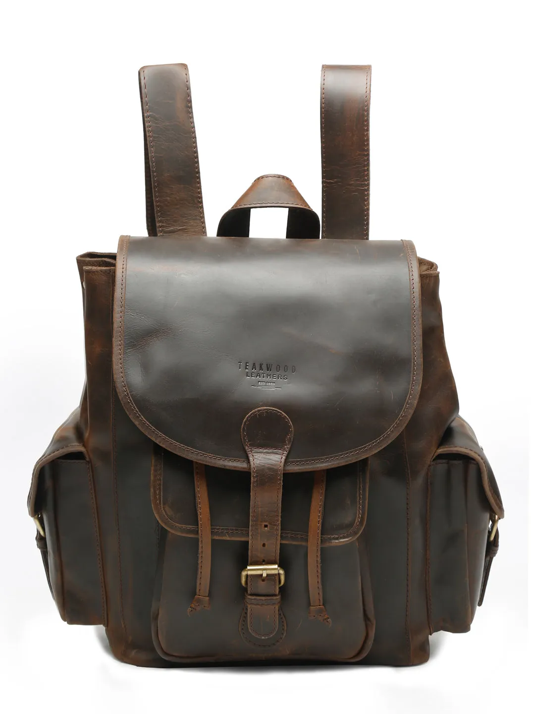 Teakwood Dark Brown Solid Genuine Leather Backpack - Clearance sale