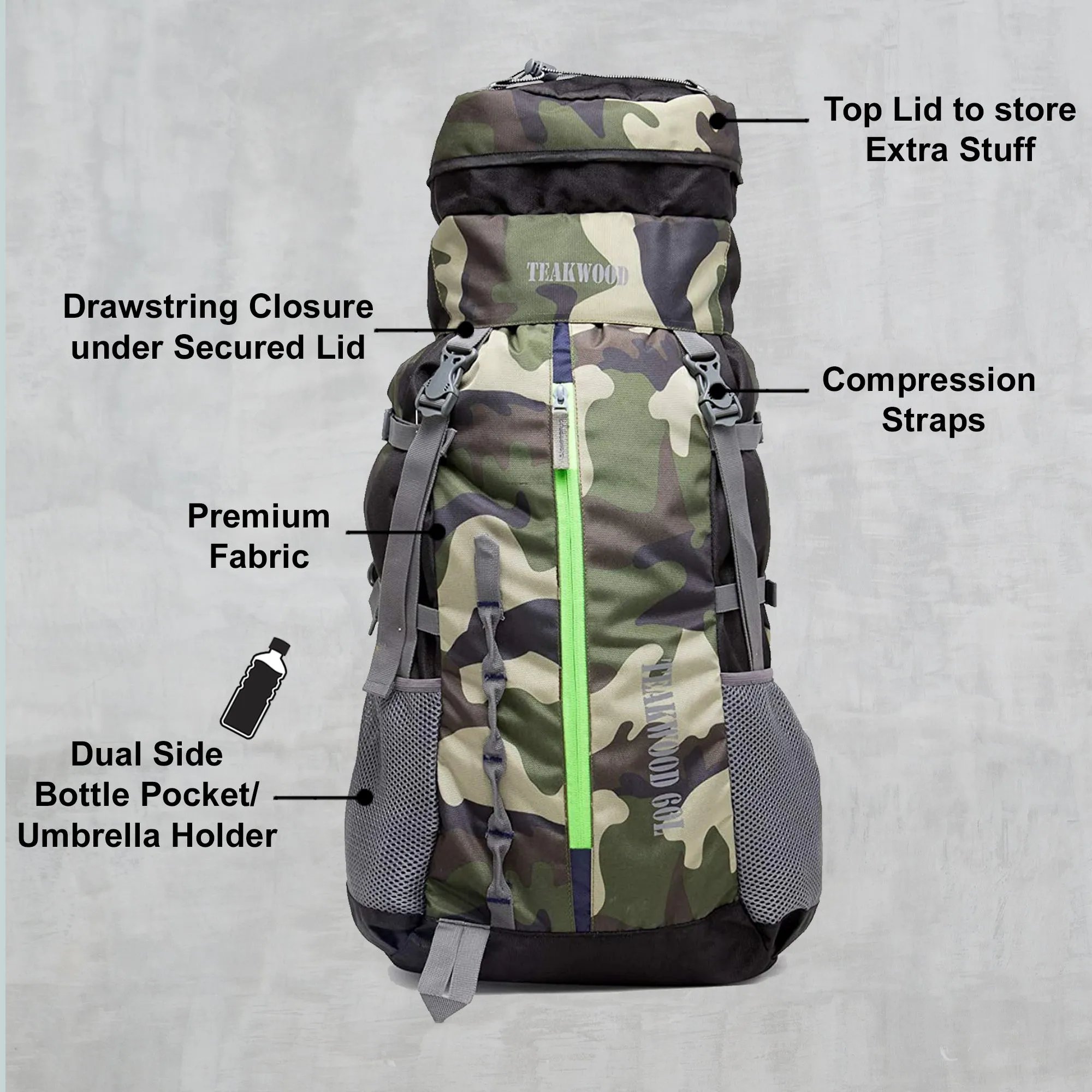 Teakwood Unisex Camouflage Print Travel Backpack with Multiple Pockets||Travel Backpack for Outdoor Sport Camp Hiking Trekking B