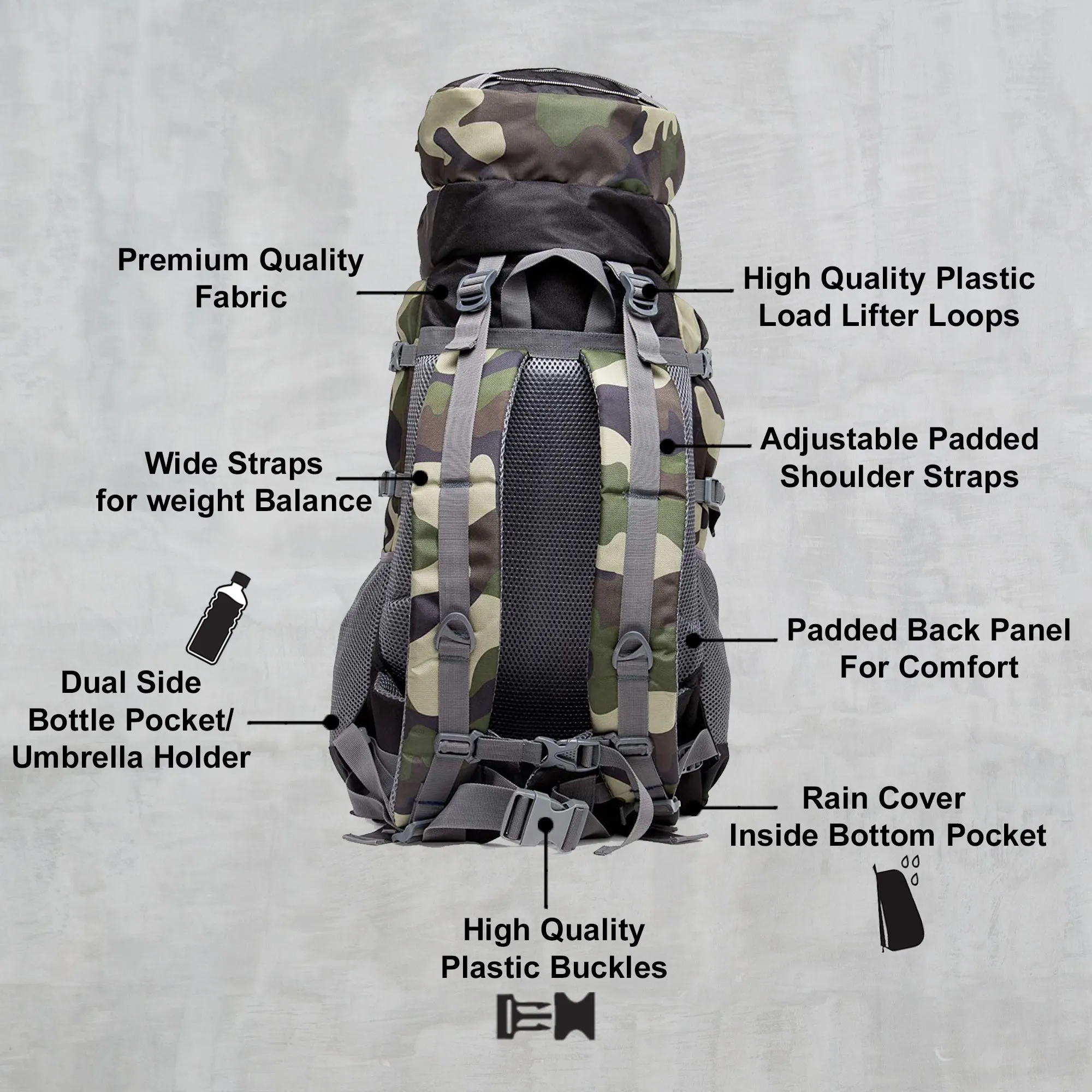 Teakwood Unisex Camouflage Print Travel Backpack with Multiple Pockets||Travel Backpack for Outdoor Sport Camp Hiking Trekking B