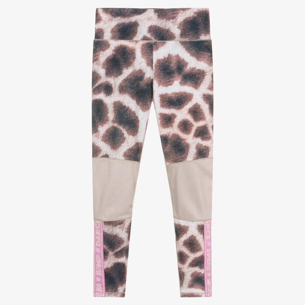 Teen Girls Beige Giraffe Sports Leggings