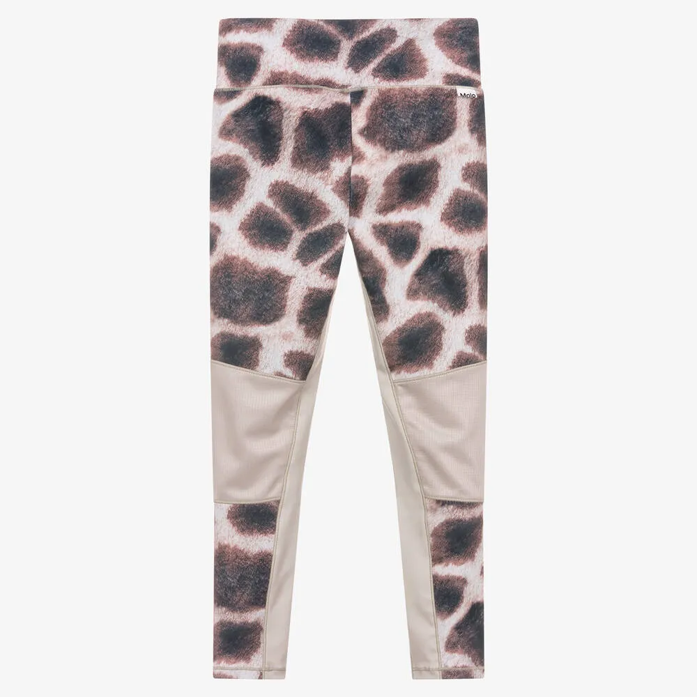 Teen Girls Beige Giraffe Sports Leggings