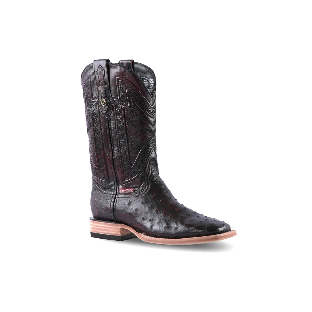 Texas Country Exotic Boot Ostrich Cherry Square Toe AV20 PS