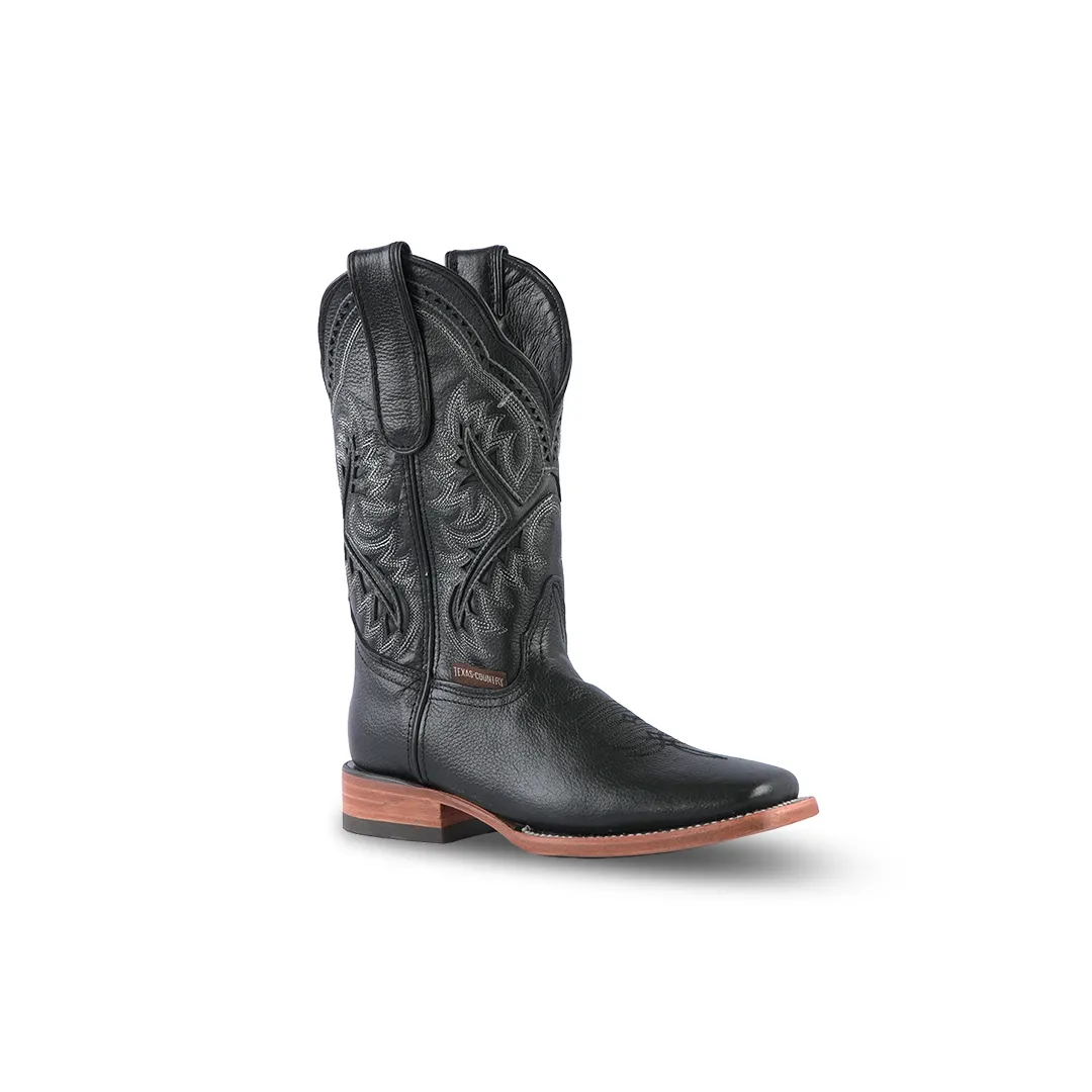 Texas Country Western Boot Barcelona Black Square Toe E422