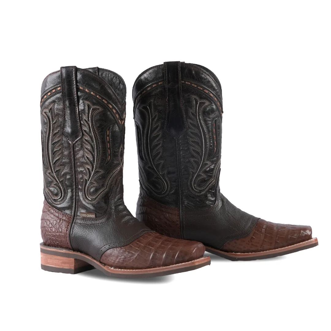 Texas Country Western Boot Barcelona Choco Rodeo Toe E407