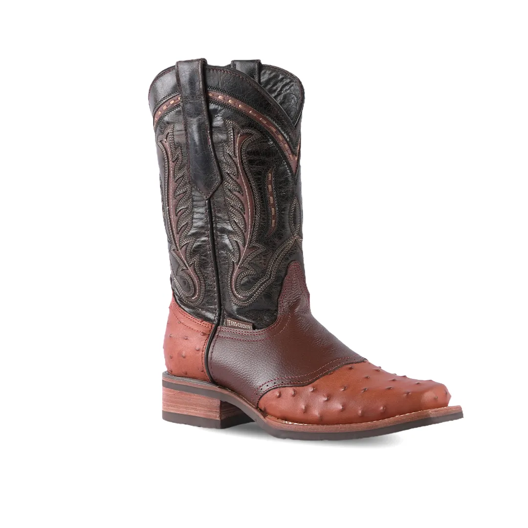 Texas Country Western Boot Ostrich Print Cognac Rodeo Toe E408