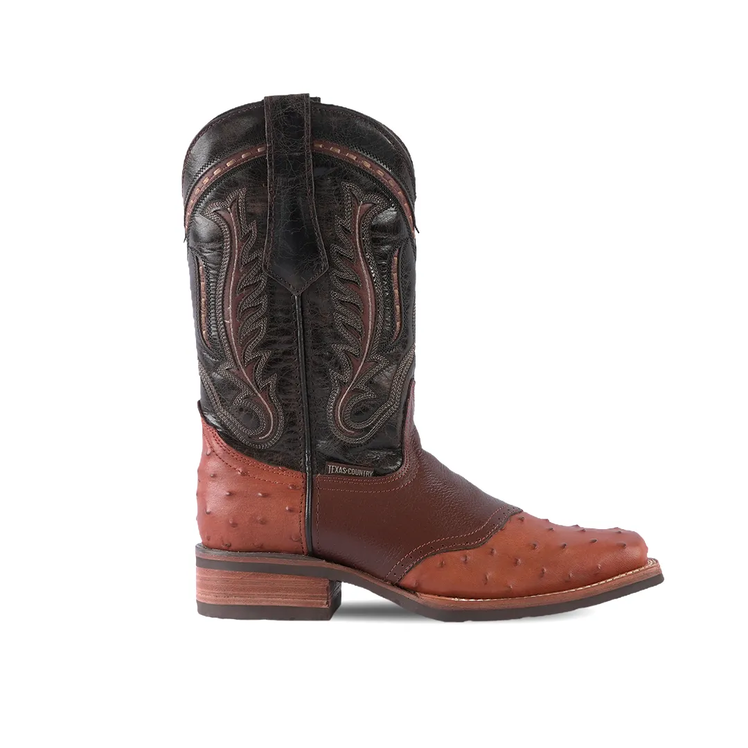 Texas Country Western Boot Ostrich Print Cognac Rodeo Toe E408