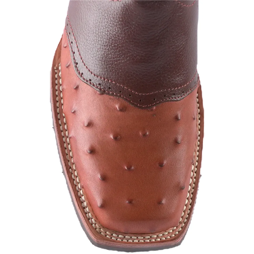 Texas Country Western Boot Ostrich Print Cognac Rodeo Toe E408