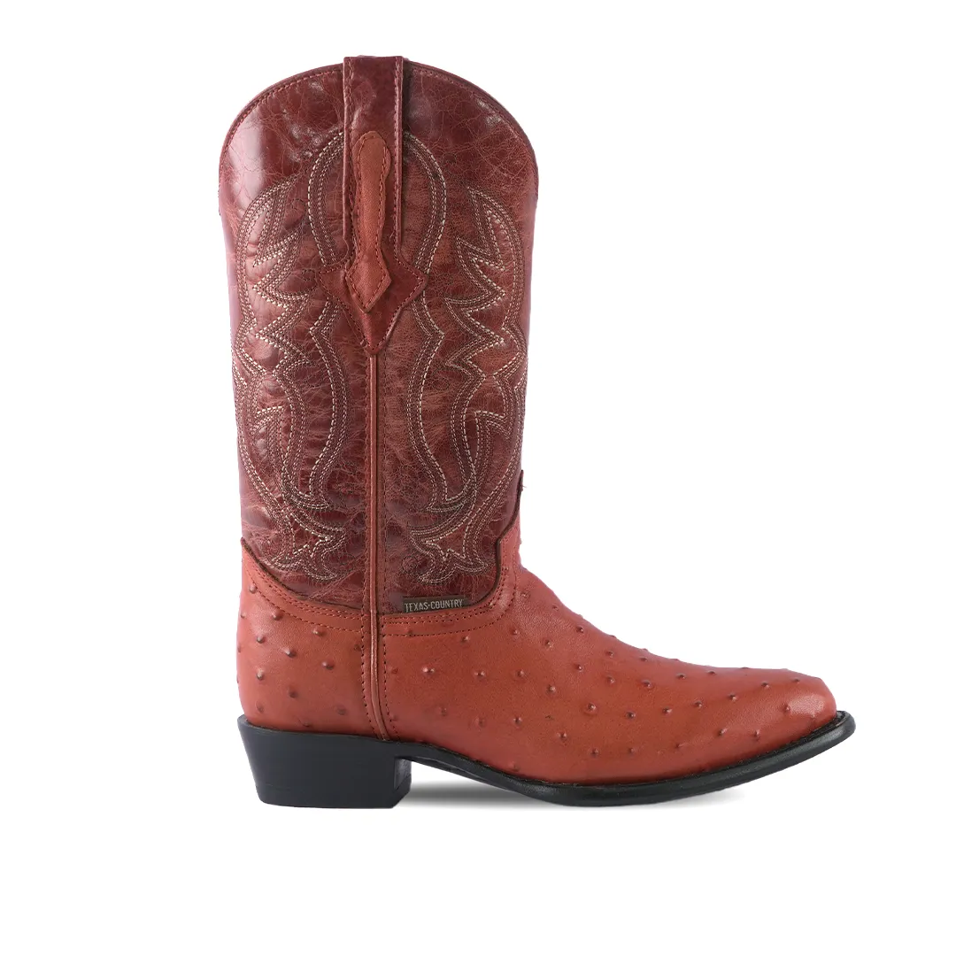 Texas Country Western Boot Ostrich Print Cognac Round Toe E436