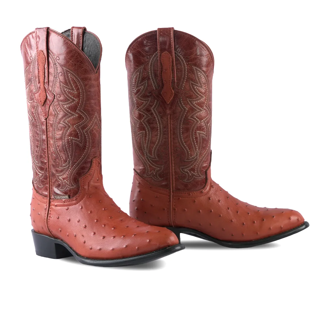 Texas Country Western Boot Ostrich Print Cognac Round Toe E436