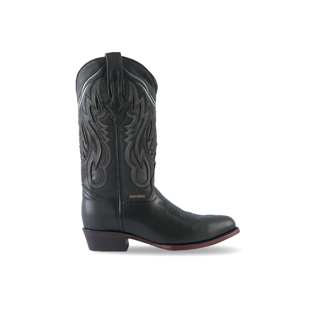 Texas Country Western Boot Rush Black Oval Gris E902