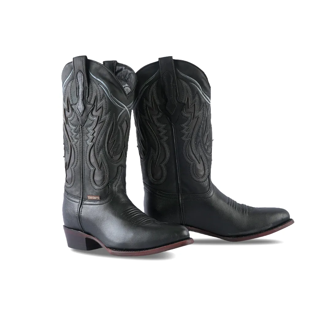 Texas Country Western Boot Rush Black Oval Gris E902