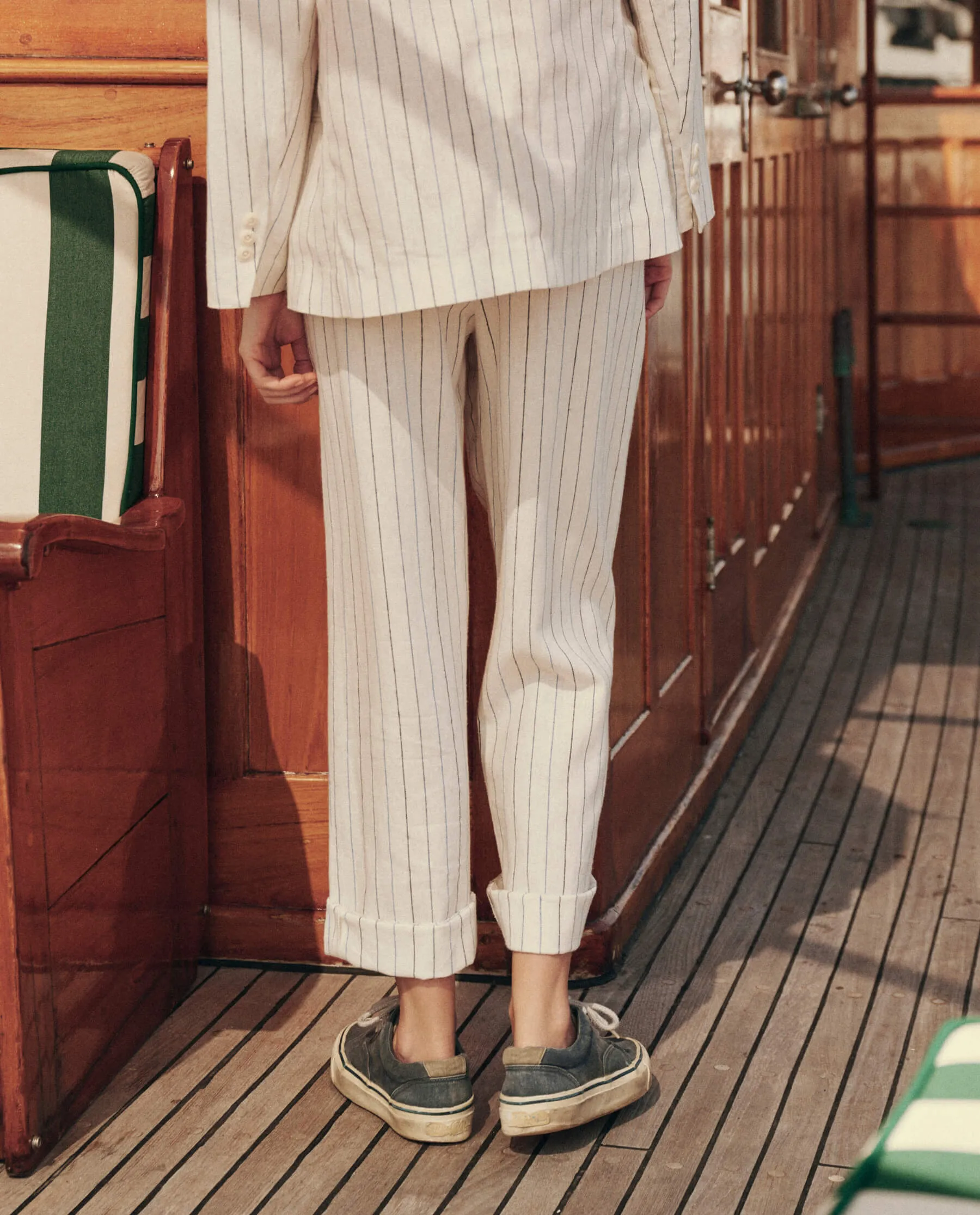 The Great Maker Trouser in Cream Pinstripe